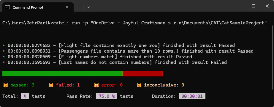 CAT CLI with exmple tests, some of them failing