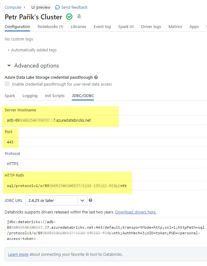 Databricks cluster Advanced Setting