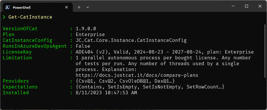 Get-CatInsance output