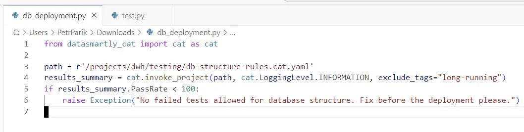 Python code example, with CAT functions used